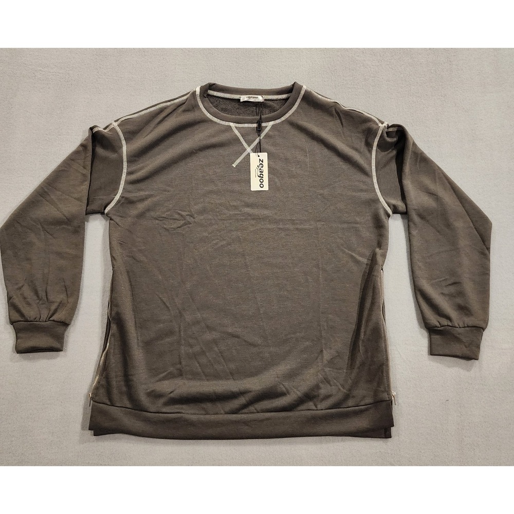 Zeagoo Womens Sweatshirt Medium Gray Long Sleeve Side Zip Pullover NWT